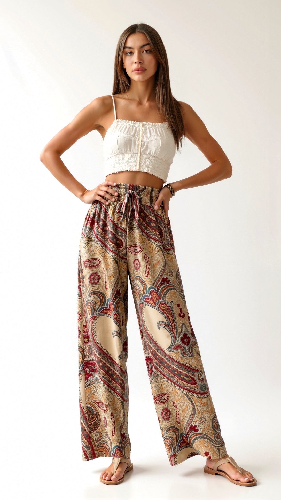Pam Vibrant Paisley Wide-Leg Trousers 10