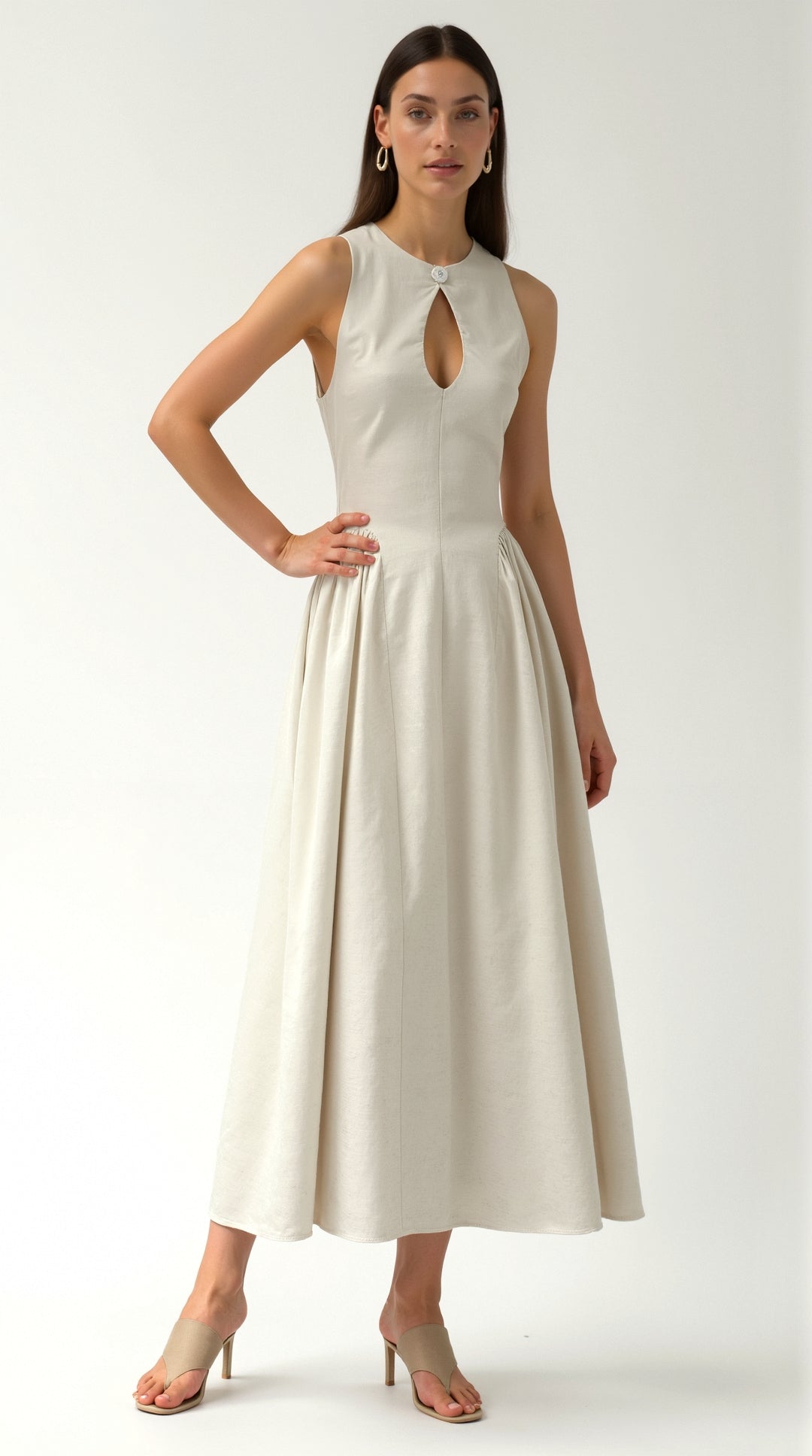 Samantha Breezy White Linen Cutout Summer Dress 3