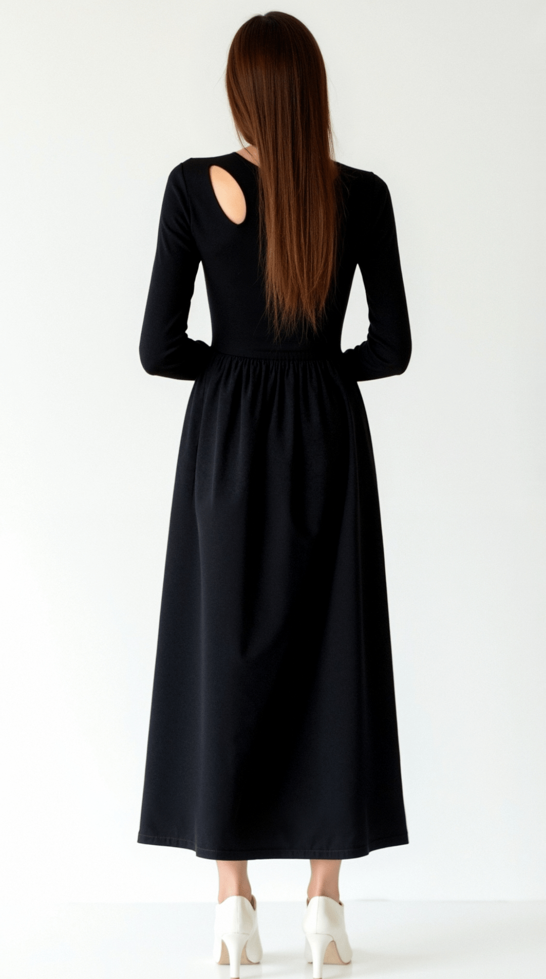 Samantha Elegant Long Sleeve Maxi Dress with Cutout Waist Detail 1