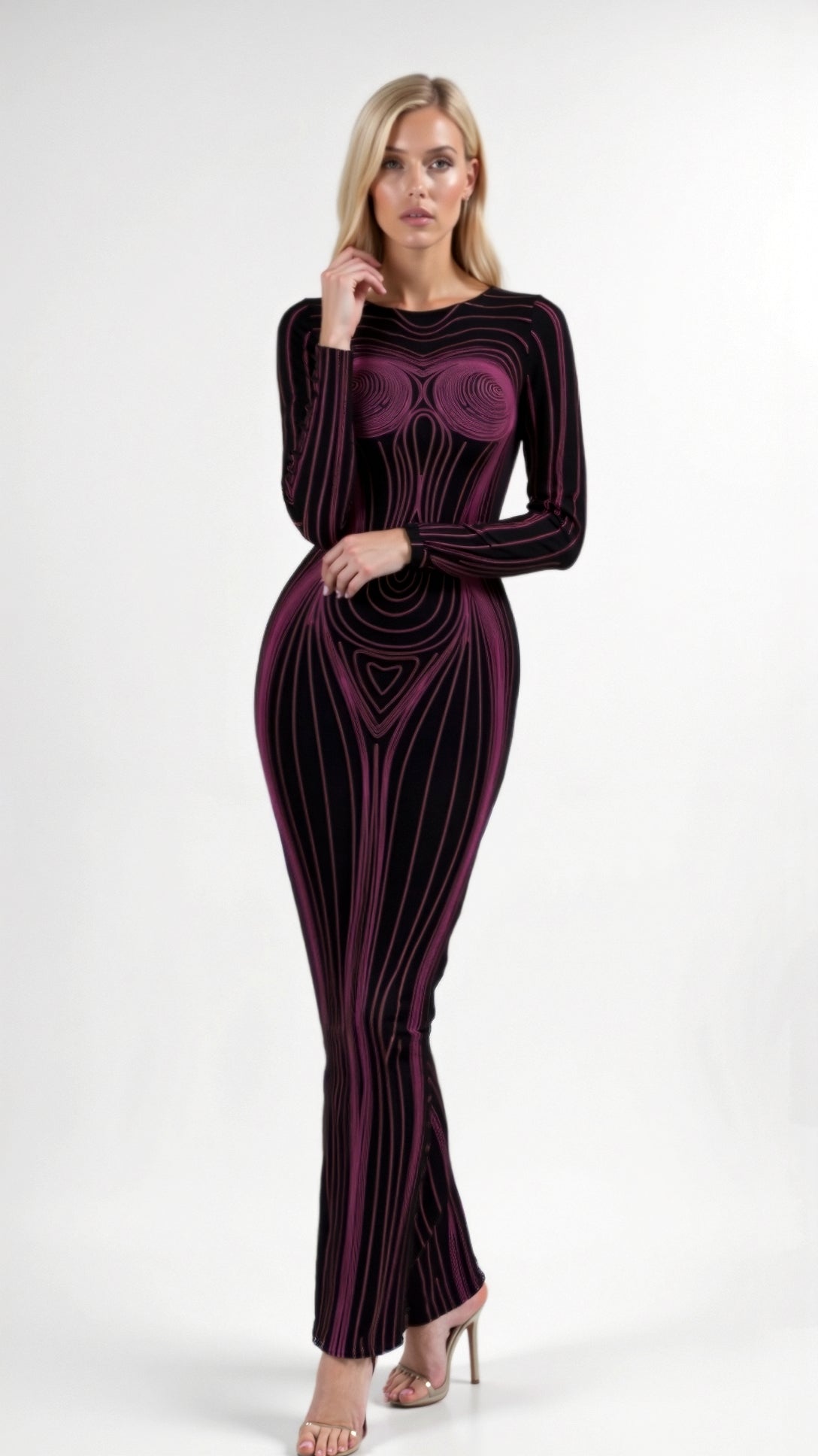Sophia Elegant Long Sleeve Maxi Dress with Contour Design 2
