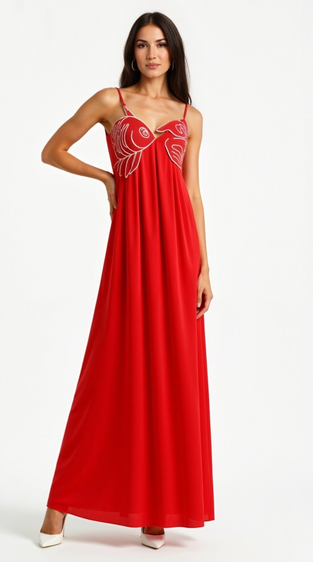 Sophia Embroidered Maxi Dress for Women, Elegant Long Dress with Spaghetti Straps 0