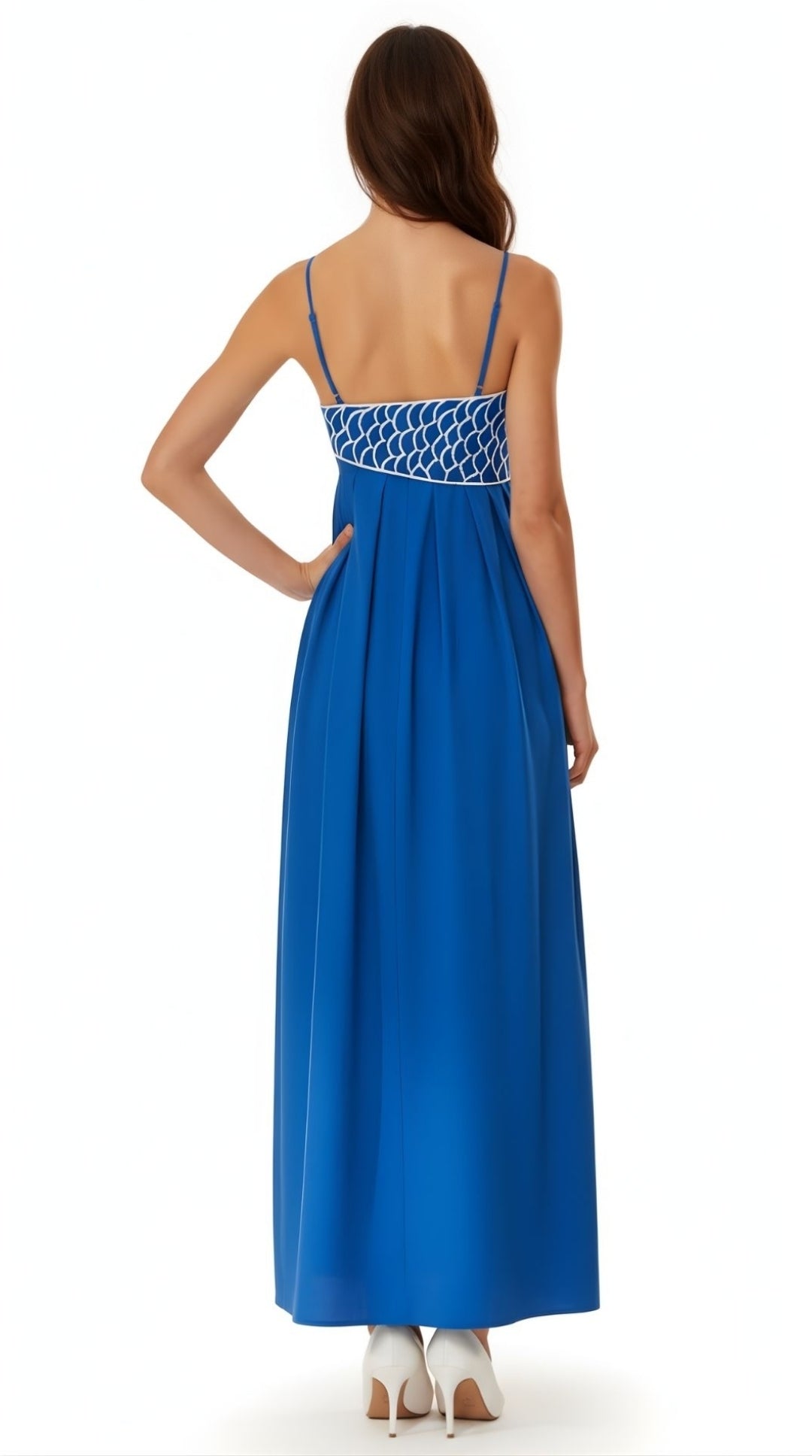 Sophia Embroidered Maxi Dress for Women, Elegant Long Dress with Spaghetti Straps 4