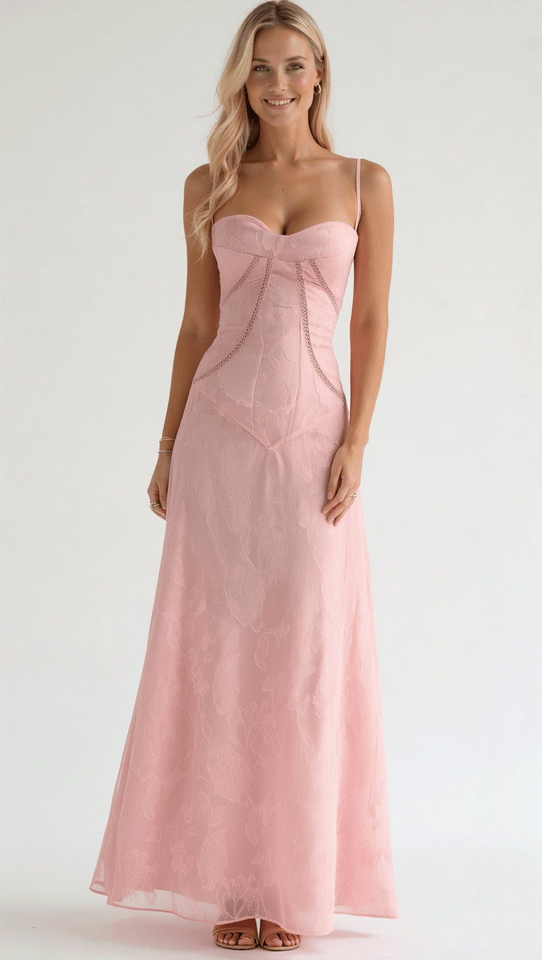 Sophia Floral Jacquard Maxi Dress for Women, Elegant Long Dress with Sweetheart Neckline 3