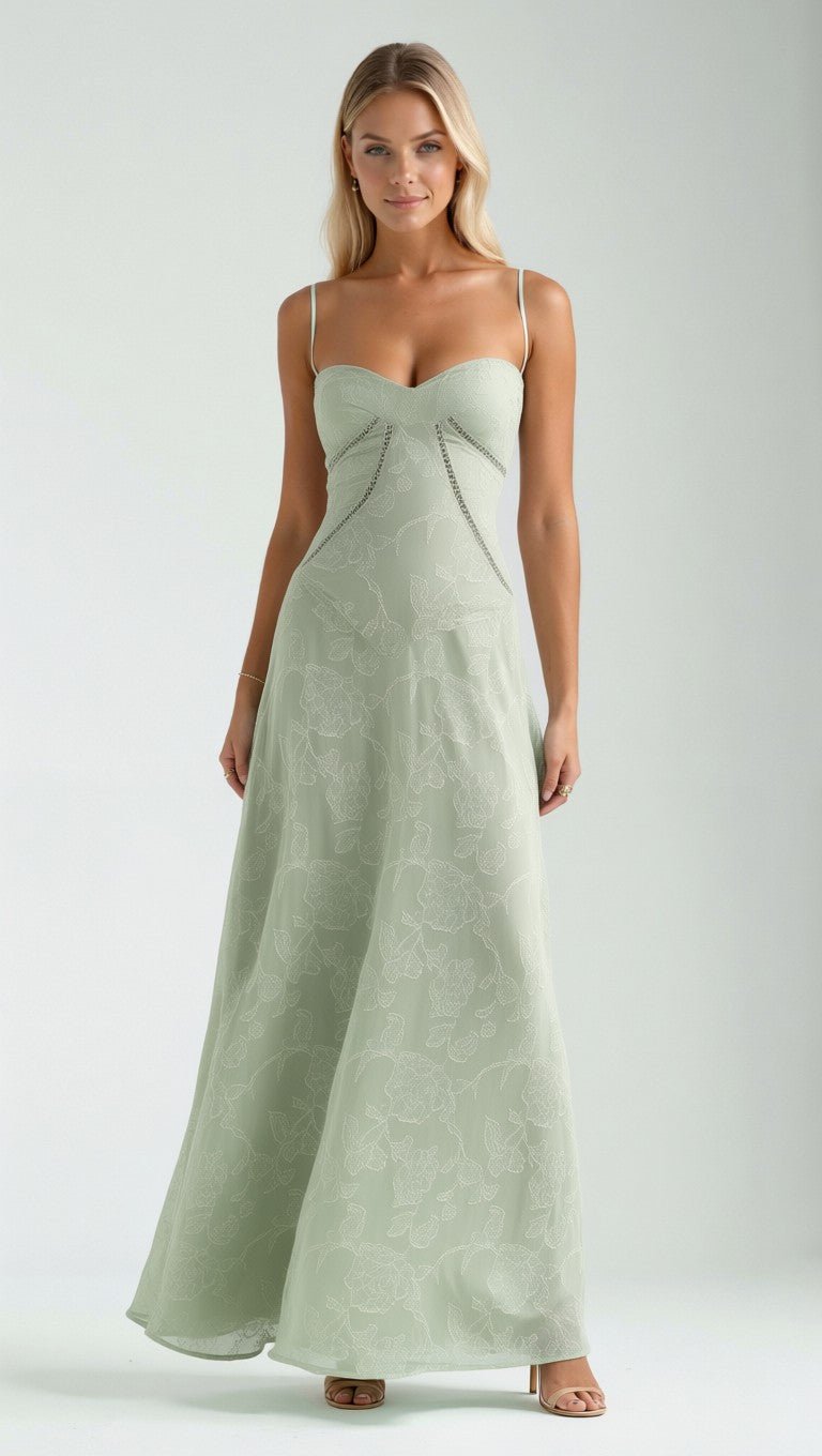 Sophia Floral Jacquard Maxi Dress for Women, Elegant Long Dress with Sweetheart Neckline 9