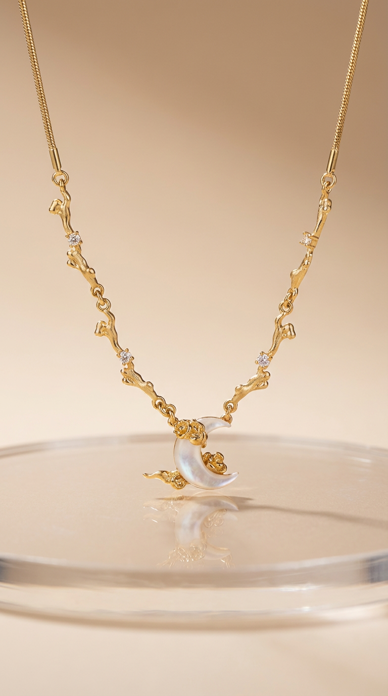Selene Crescent Moon Charm Necklace