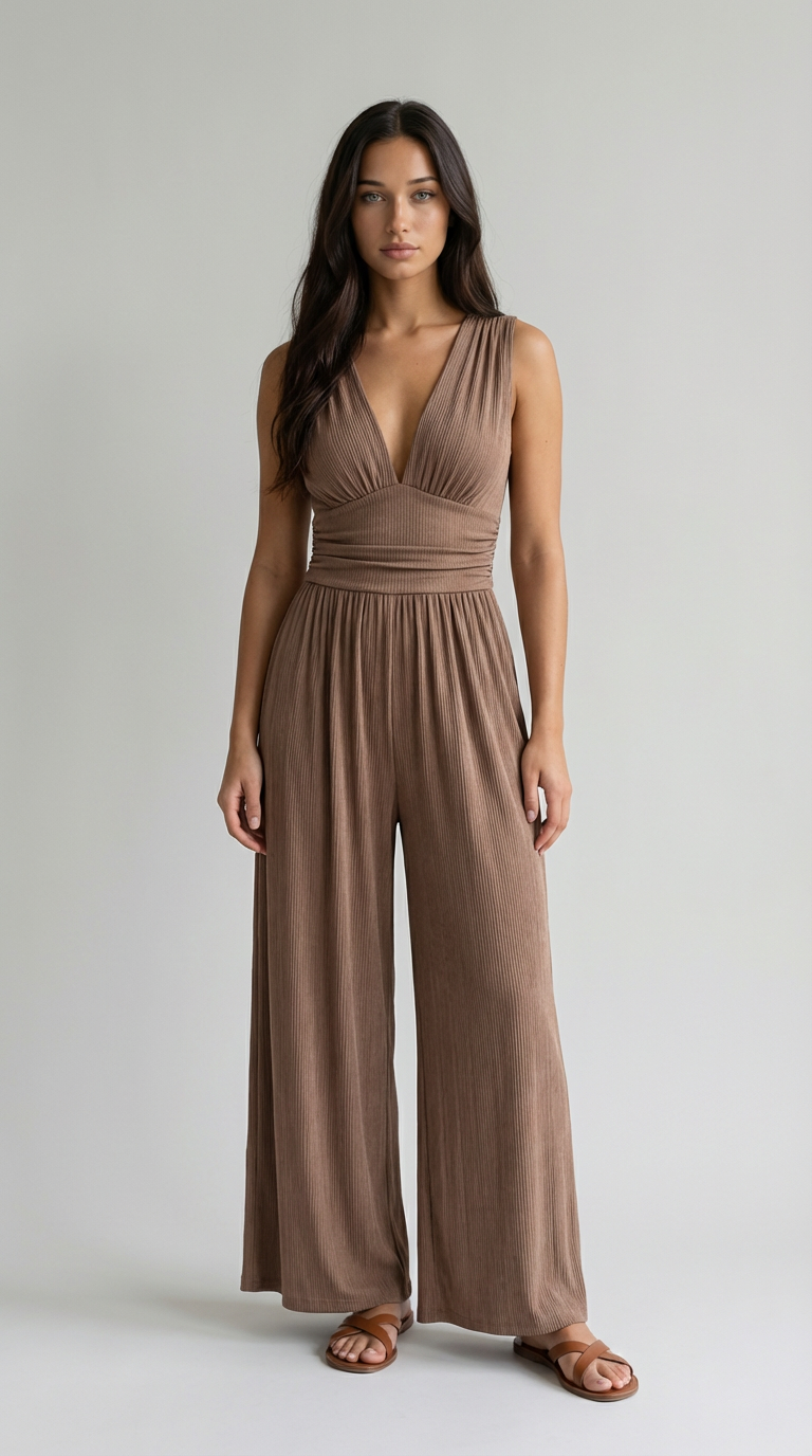 Valentina Plunge Wide-Leg Jumpsuit