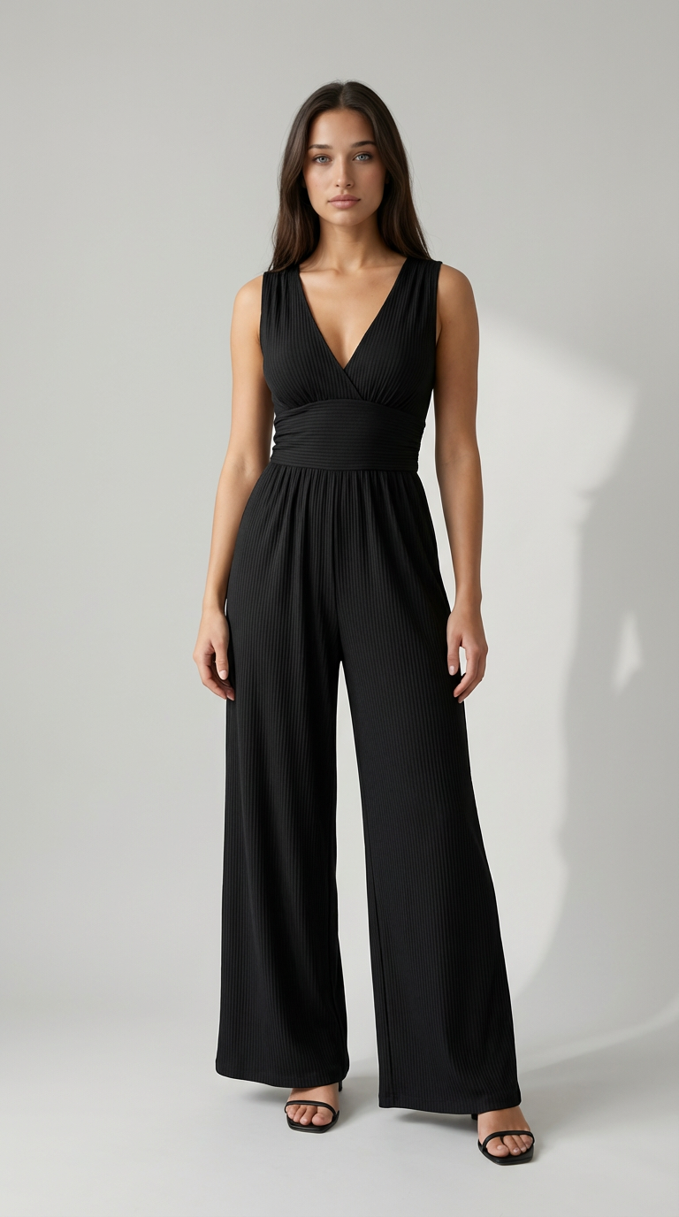Valentina Plunge Wide-Leg Jumpsuit