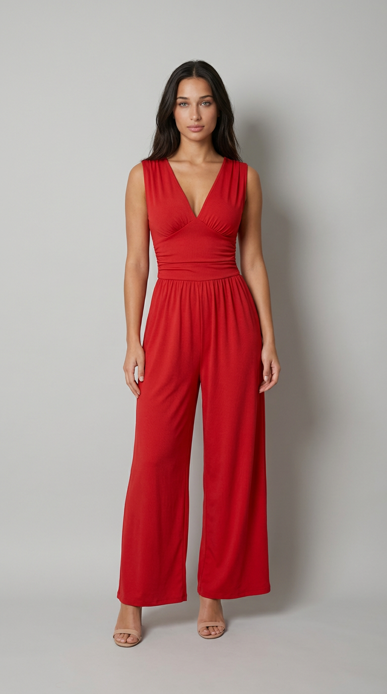 Valentina Plunge Wide-Leg Jumpsuit