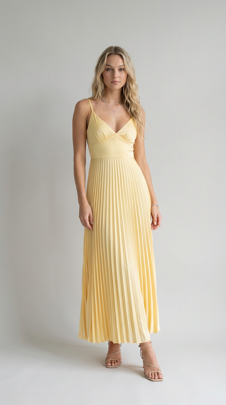 Elodie Pleated V-Neck Maxi Dress
