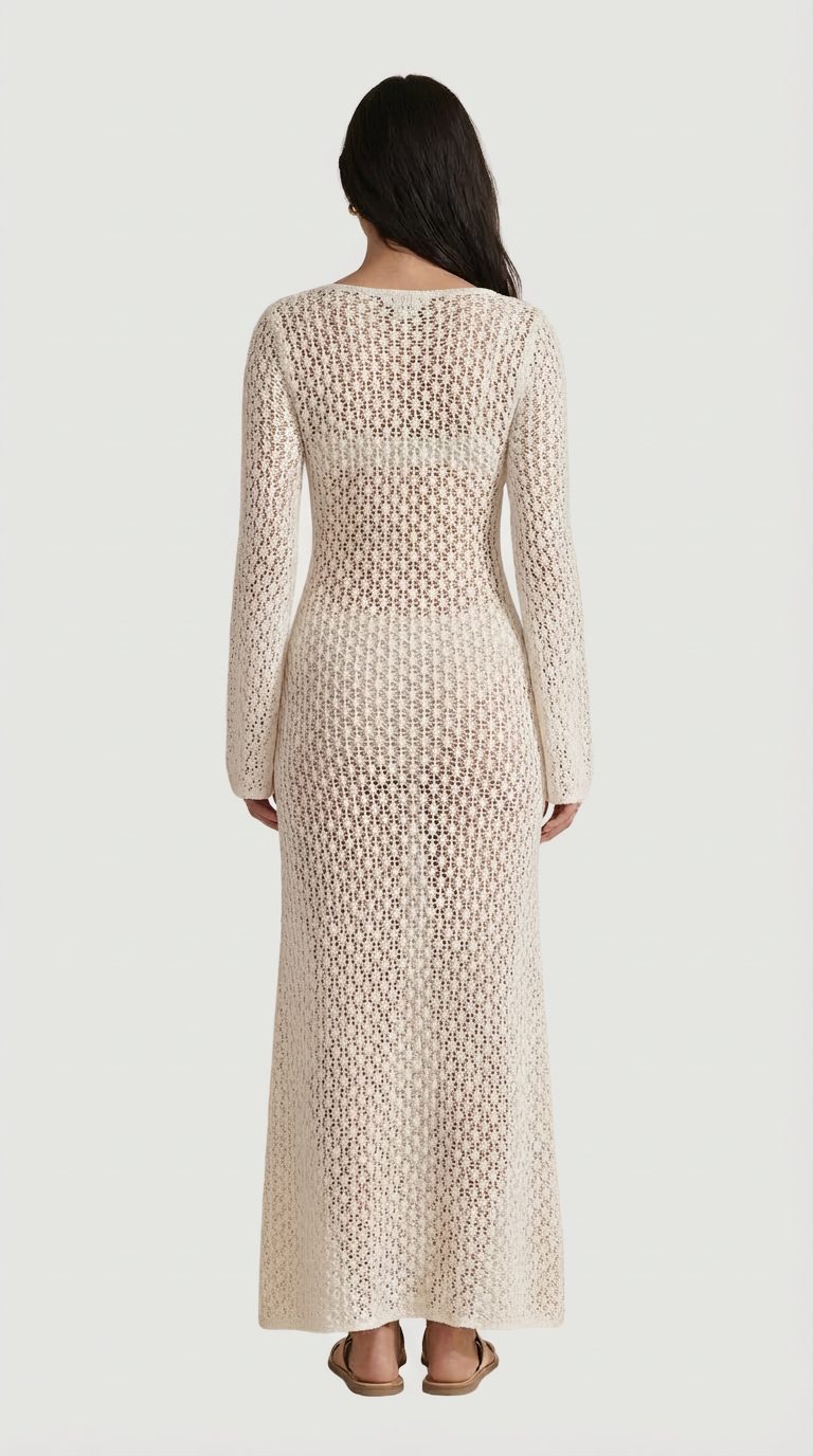 Elara Open-Knit Long Sleeve Maxi Dress