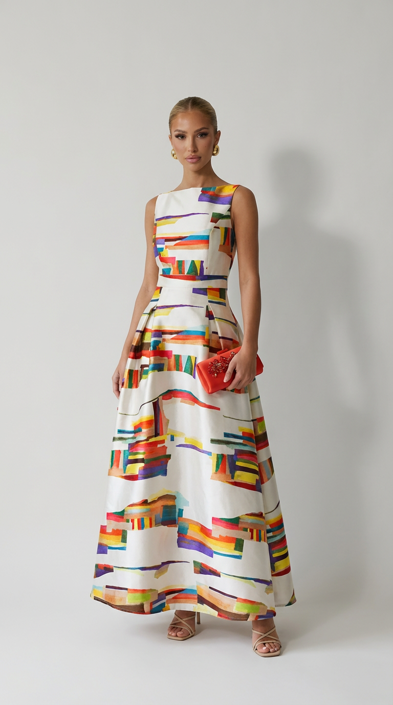 Aurora Abstract Satin Maxi Dress