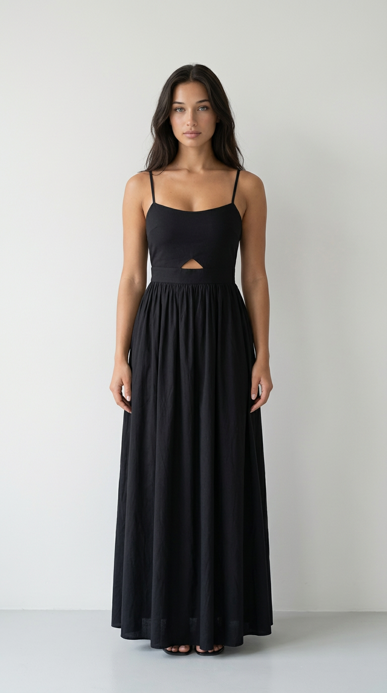 Noir Cut-Out Linen Maxi Dress
