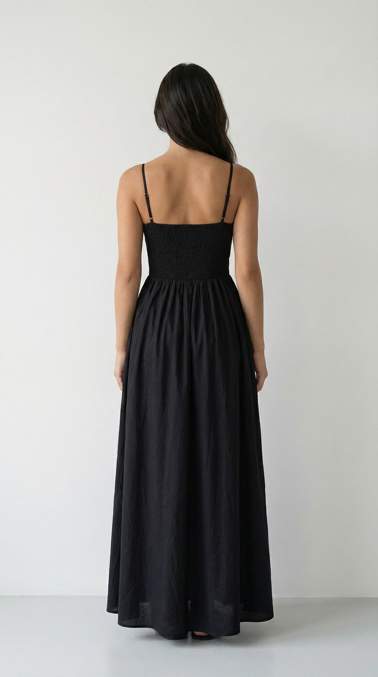 Noir Cut-Out Linen Maxi Dress