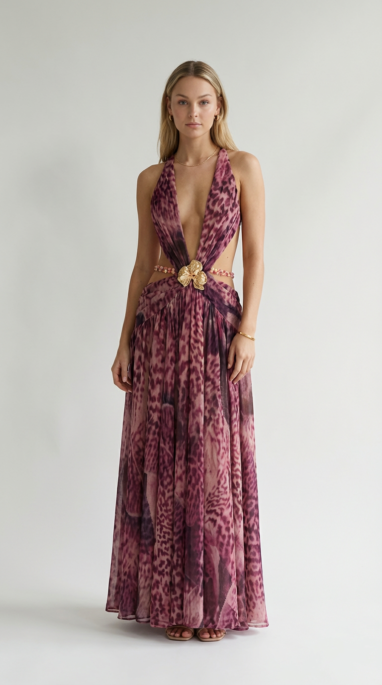 Serena Wild Halter Cut-Out Maxi Dress