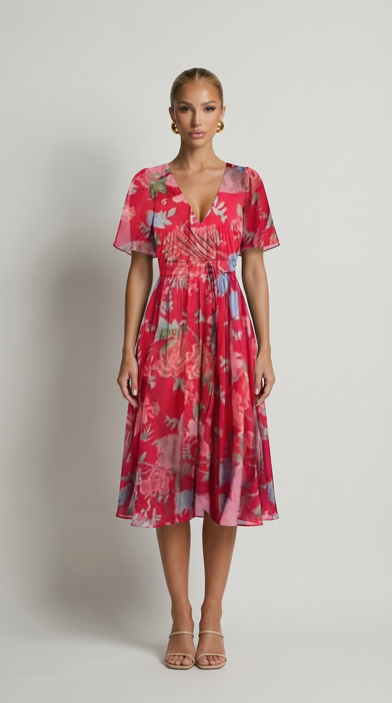 Isabella Floral Wrap Midi Dress