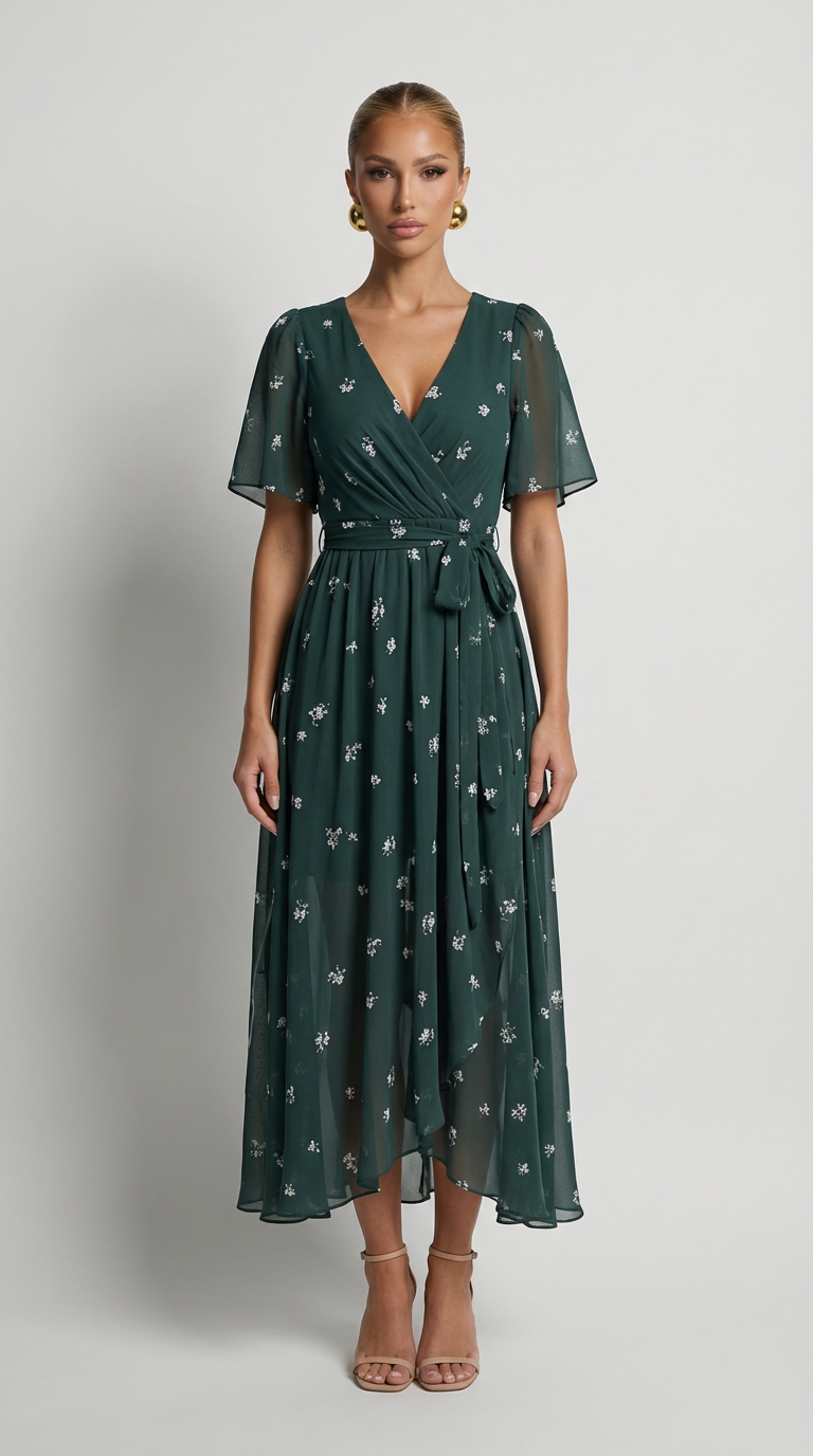 Isabella Floral Wrap Midi Dress
